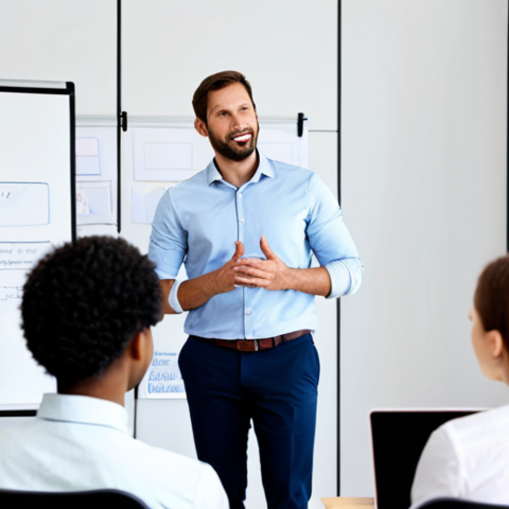 **

"A team leader in a modern office, fully clothed in a professional business casual outfit, addressing a diverse group of colleagues, safe for work, appropriate content, demonstrating active listening. The environment is bright and collaborative, with whiteboards and comfortable seating. Focus on perfect anatomy, correct proportions, and a natural pose showing engagement. Professional, family-friendly, well-formed hands, proper finger count, natural body proportions, modest clothing."

**