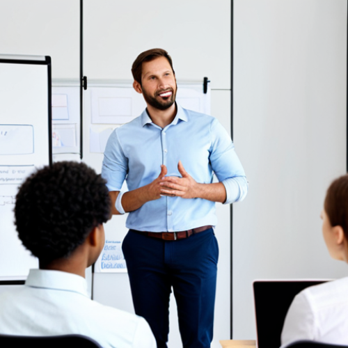 **

"A team leader in a modern office, fully clothed in a professional business casual outfit, addressing a diverse group of colleagues, safe for work, appropriate content, demonstrating active listening. The environment is bright and collaborative, with whiteboards and comfortable seating. Focus on perfect anatomy, correct proportions, and a natural pose showing engagement. Professional, family-friendly, well-formed hands, proper finger count, natural body proportions, modest clothing."

**