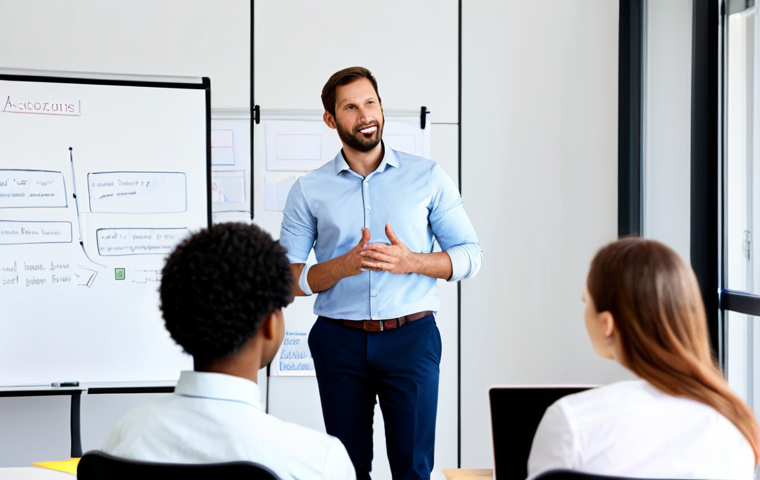 **

"A team leader in a modern office, fully clothed in a professional business casual outfit, addressing a diverse group of colleagues, safe for work, appropriate content, demonstrating active listening. The environment is bright and collaborative, with whiteboards and comfortable seating. Focus on perfect anatomy, correct proportions, and a natural pose showing engagement. Professional, family-friendly, well-formed hands, proper finger count, natural body proportions, modest clothing."

**
