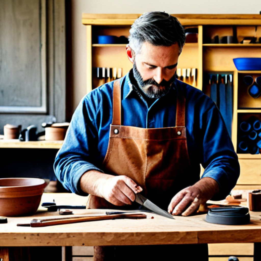 감정전이 감정 지능 - The Artisan**

"A skilled artisan in a brightly lit workshop, carefully crafting leather goods, full...